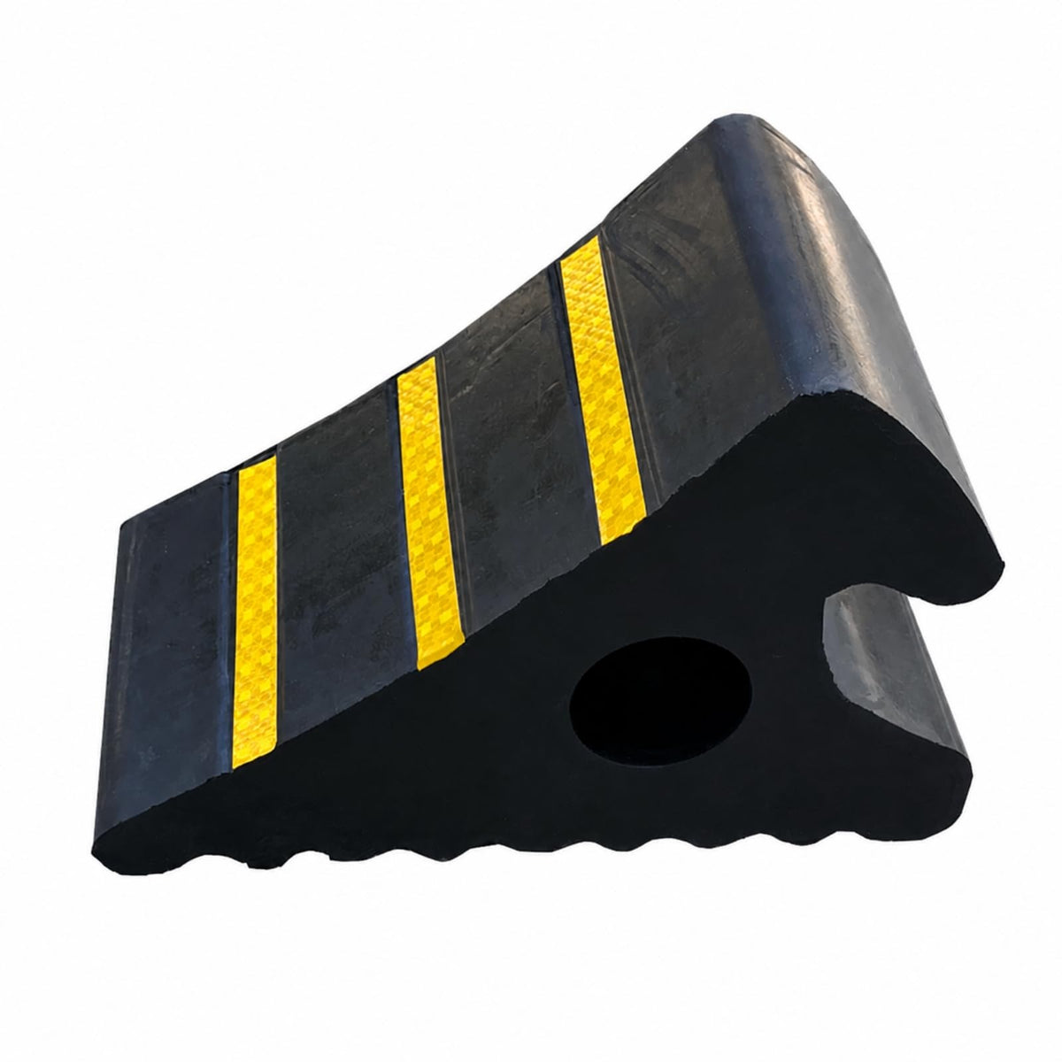 Rubber Car Wheel Stopper Featuring Wedge Profile and Ribbed for Tire Bracing Suitable for Driveways and Parking Areas, Style B