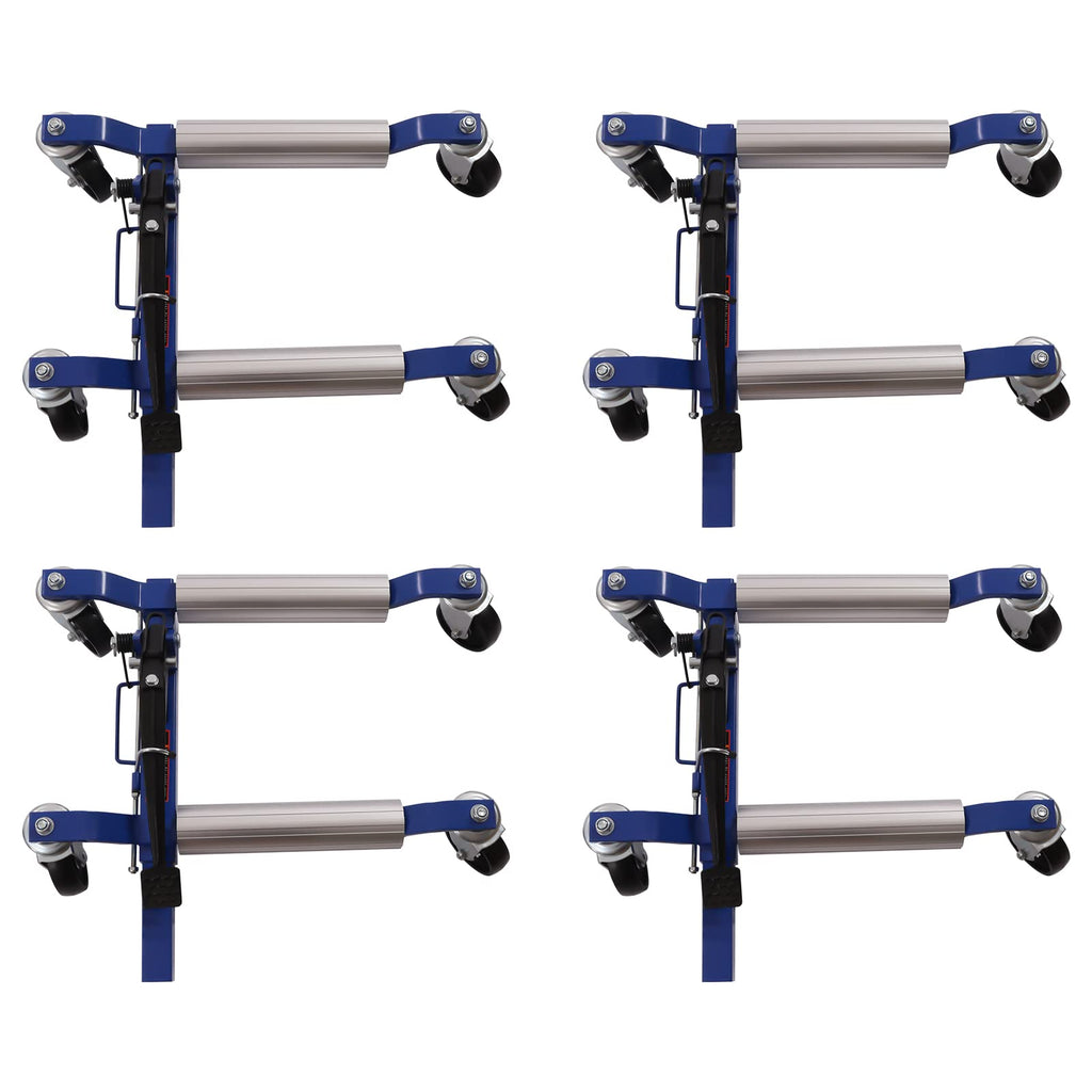 Car Wheel Dolly Jack Set of 4, 5200lbs Capacity Heavy Duty Self Loading Dolly with Ratcheting Foot Pedal, Retractable Ratcheting Wheel Dollies Vehicle Positioning Jack for Tire Auto Repair Moving