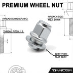 TRACER 20x Wheel Nuts M12 x 1.5 Flat Collar 37 Spanner Width 21 mm Compatible with Toyota, Allex
