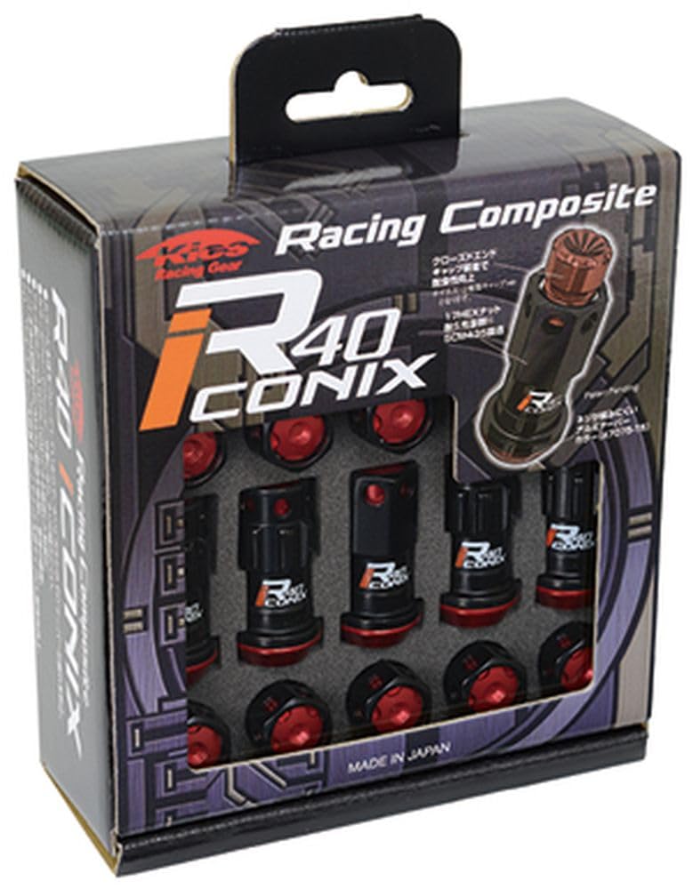 KYO-EI Industry wheel lock & nut Racing Composite R40 iCONIX [M12 x P1.25] with aluminum cap [Black / Red] RIA-13KR