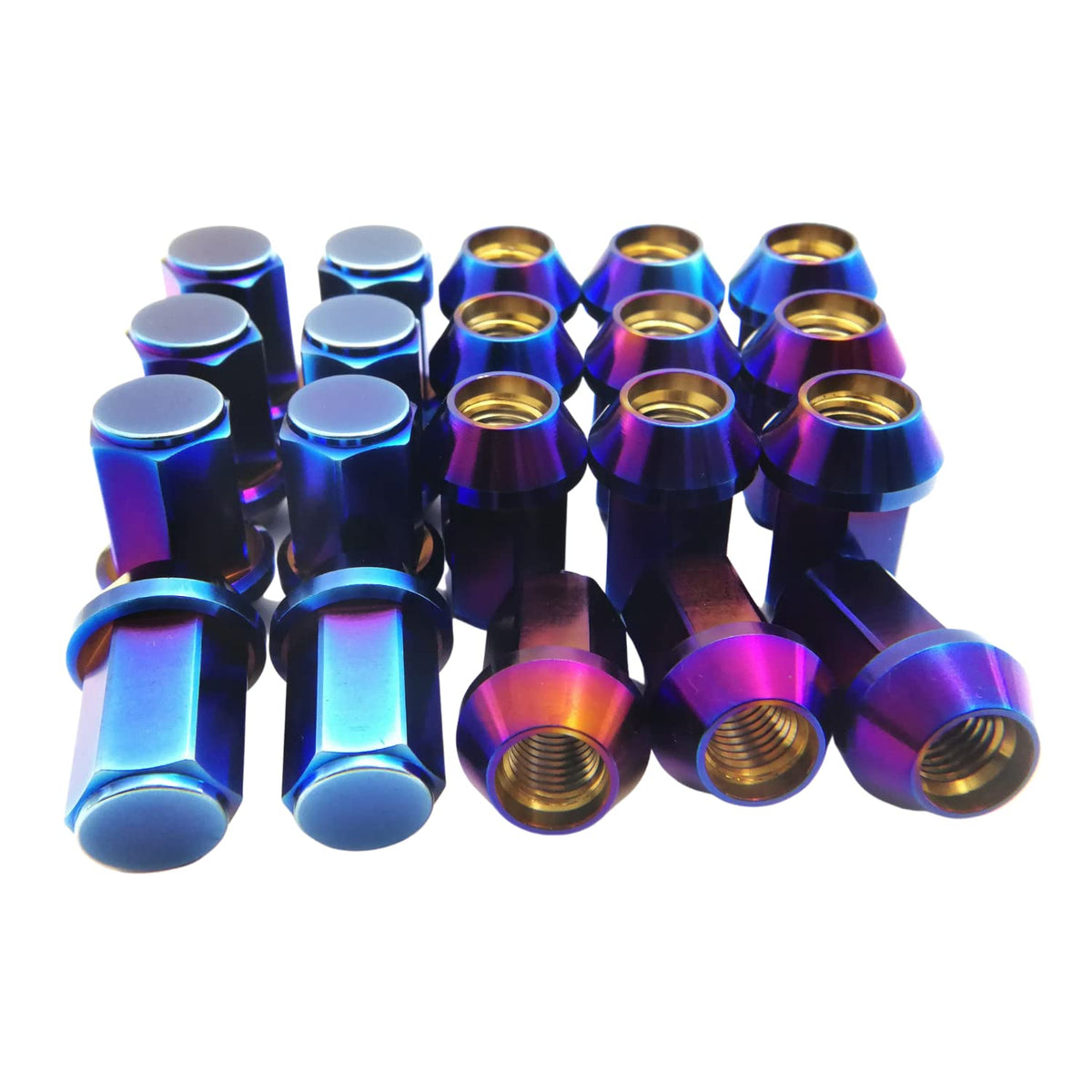 Wheel Accessories Parts Set of 20 Titanium Lug Nuts M12/14x1.25 RISON titanium Closed End 6AL4V Titanium GR5 Hex Wheel Lug Nut 20pcs/Set (M12*1.25, Burnt Blue)