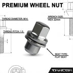 TRACER 10x Wheel Nuts M14 x 1.5 Flat Collar 34 mm | Spanner Width 22 mm Compatible with Land Rover Defender 110 4WD L663 Defender 110 Stat