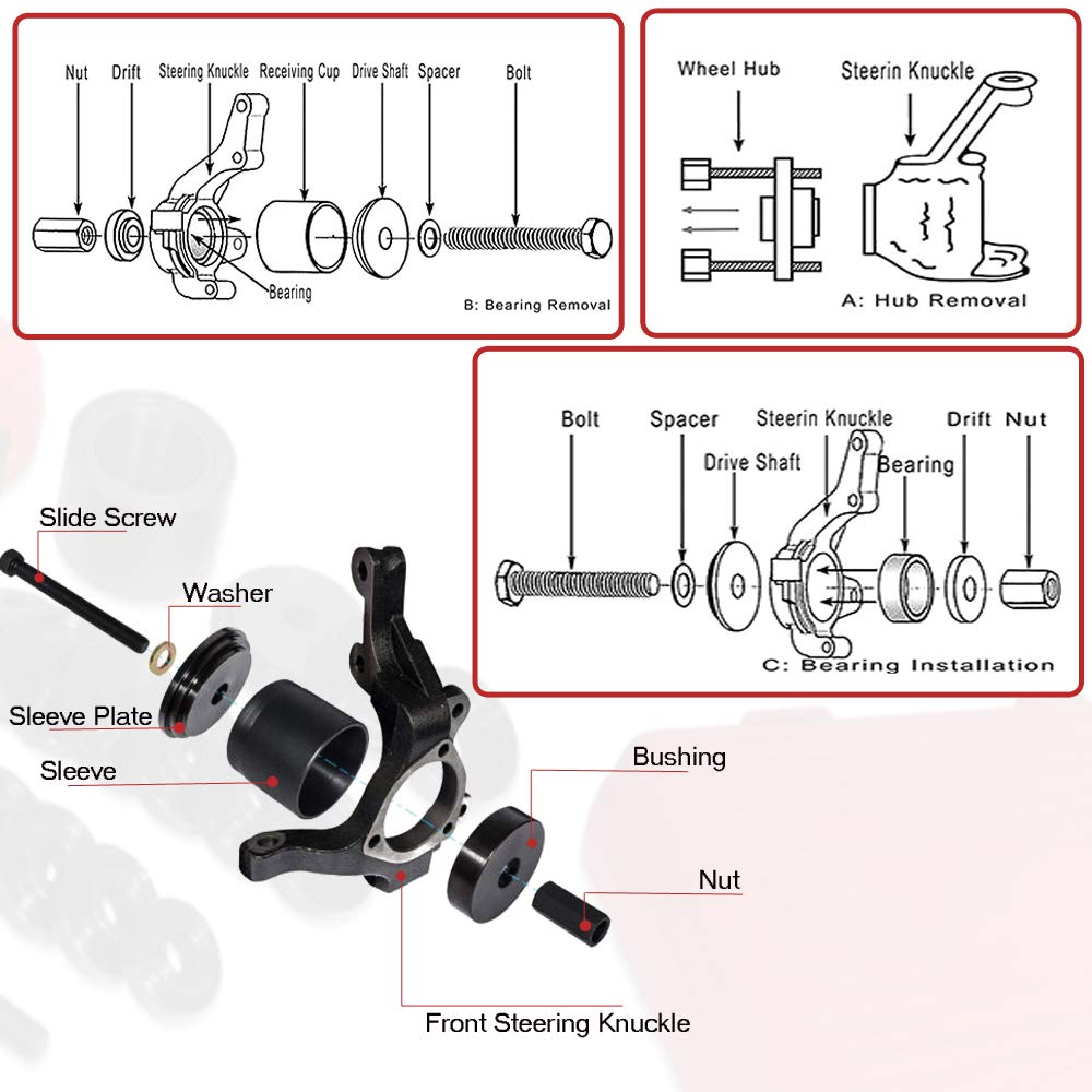 MOSTPLUS FWD Front Wheel Drive Bearing Adapters Puller Press Replacement Installer Removal Tool-23 Pieces
