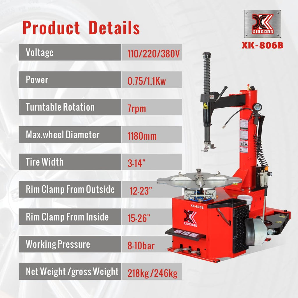 XK Tire Machine,Wheel Changers,Rim Clamp 28 in,110V,2.0HP,806B