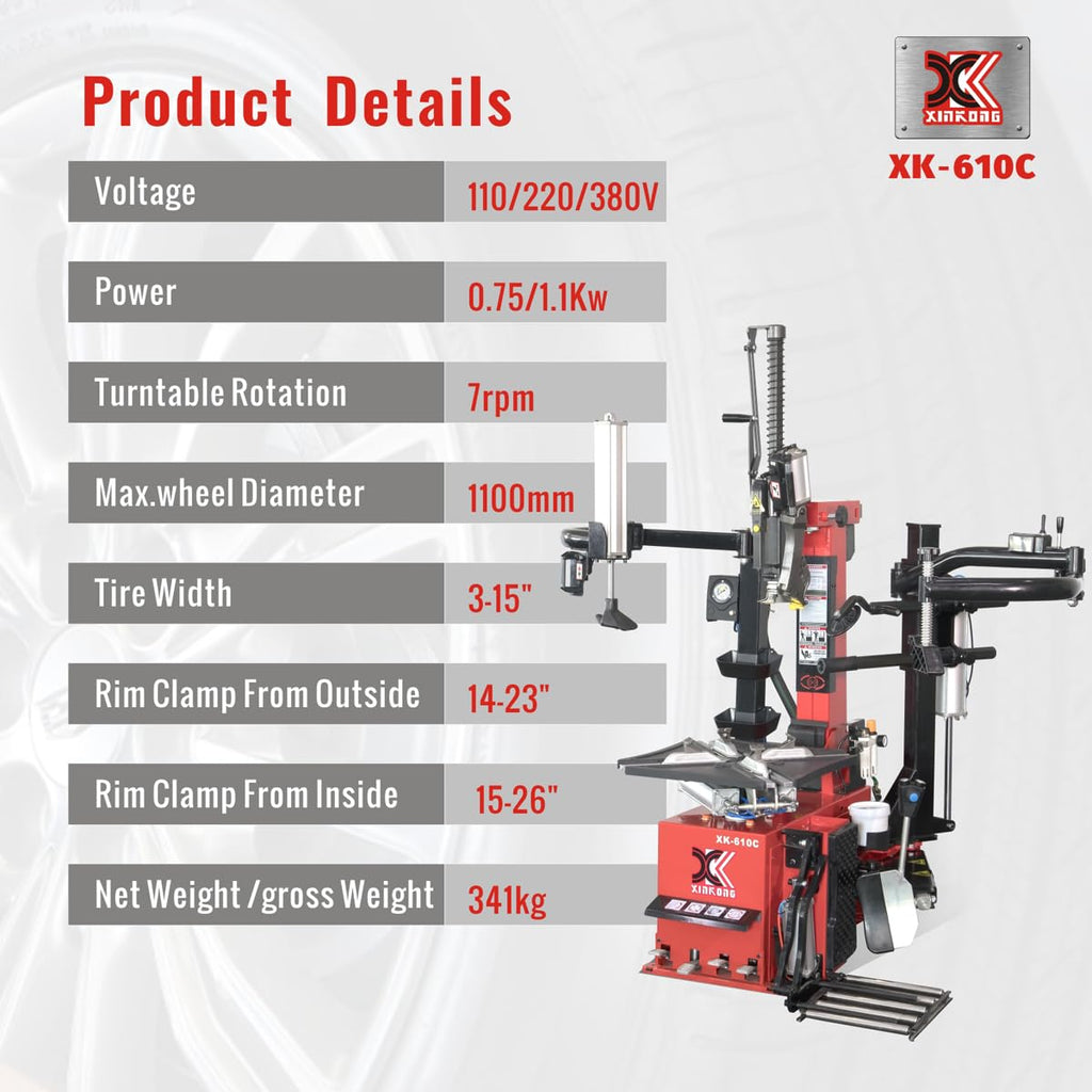 XK Wheel Changer Tire Changer Machine Rim Clamp 26 in,110V,610C