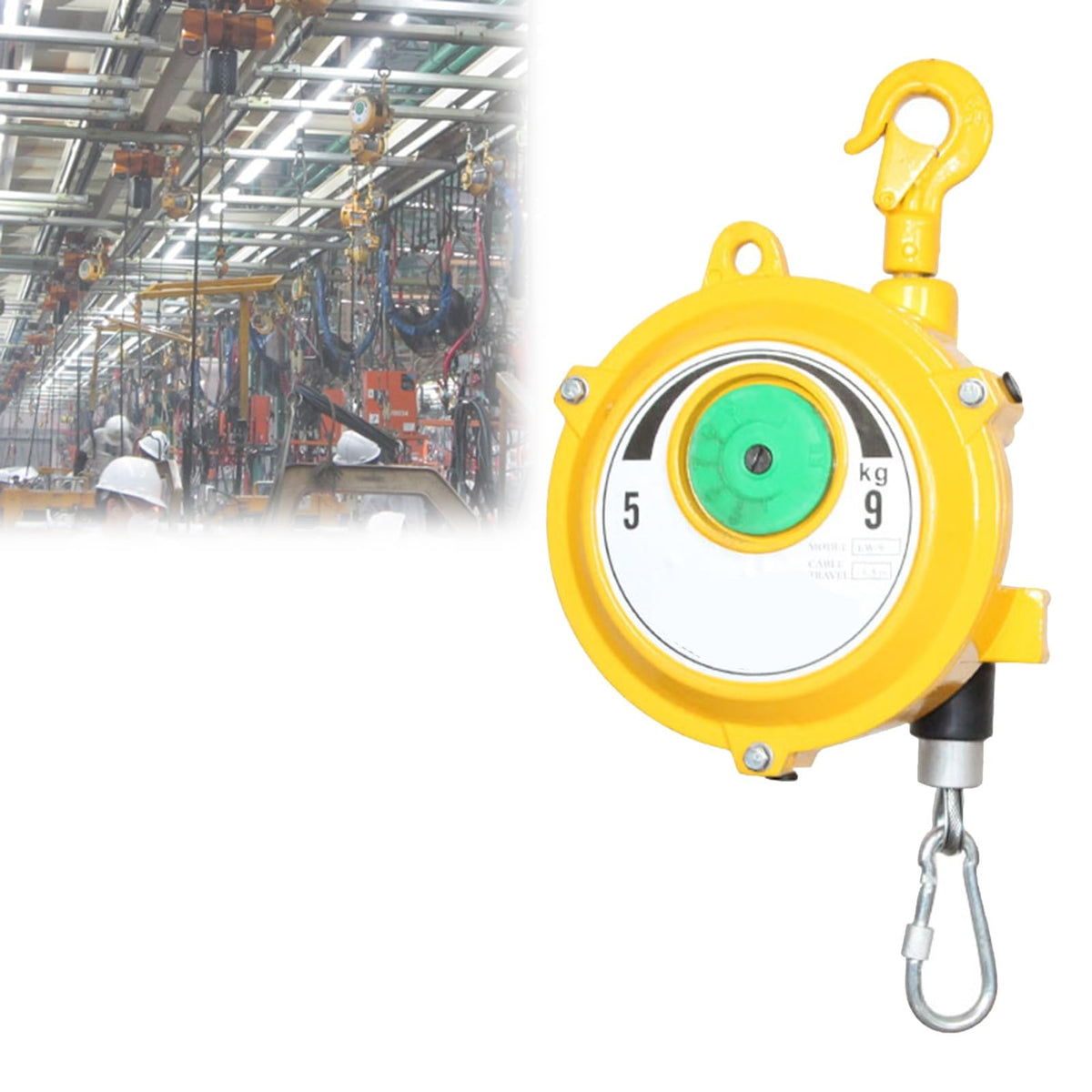 1.5m Heavy-Duty Retractable Spring Balancer Tool with Hook - Ideal for Workshop, Assembly Line & Automotive Use (9-15kg Load Capacity)
