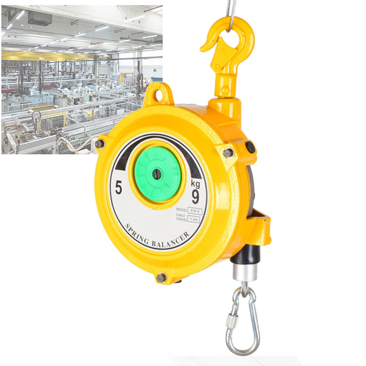 1.5m Retractable Spring Balancer with Self-Locking Hook - Heavy-Duty Workshop & Automotive Tool, 5-9kg Capacity, Multifunctional Auxiliary Equipment