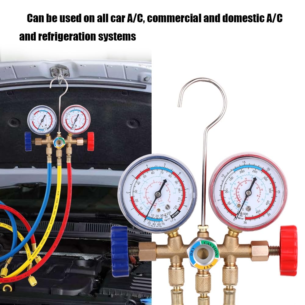 Refrigerant Manifold Gauge Air Condition Refrigeration Set Air Conditioning Tools with Hose and Hook