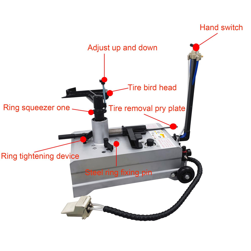 R22.5 Portable Pneumatic Truck Tire Changer Machine with Bead Breaker Cylinder Air-Powered for Semi-Truck Tractor & Trailer Wheels Professional Wheel Changing Equipment