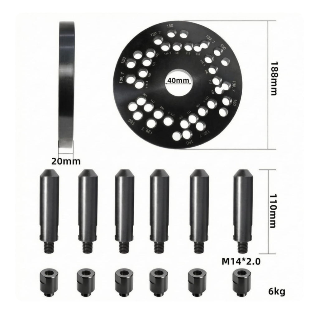 Wheel Balancer Clamp Automotive Wheel Balancing Fixture with Threaded Locating Posts and Six Hole Mounting Plate for Tire Repair Workshop