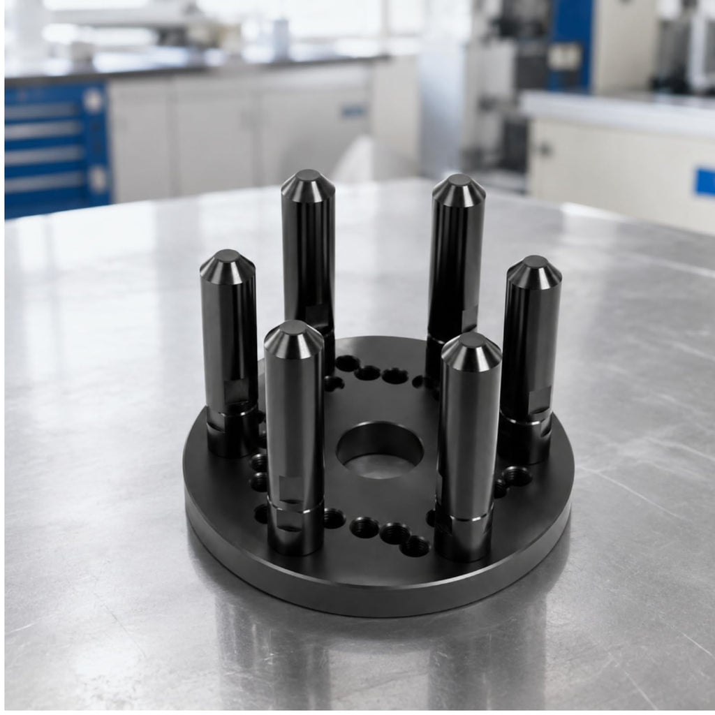 Wheel Balancer Clamp Automotive Wheel Balancing Fixture with Threaded Locating Posts and Six Hole Mounting Plate for Tire Repair Workshop