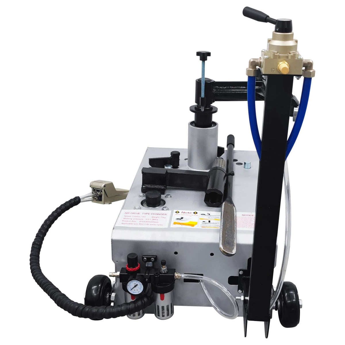 R22.5 Portable Pneumatic Truck Tire Changer Machine with Bead Breaker Cylinder Air-Powered for Semi-Truck Tractor & Trailer Wheels Professional Wheel Changing Equipment