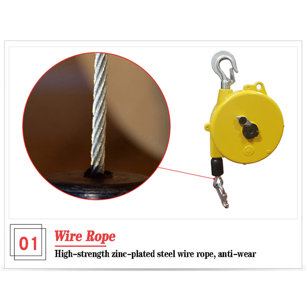 Practical Tools Adjustable Suspended Balancer Tool with Hook and Wire Rope for Assembly-Line and Hydraulic Equipment, Automatic Self-Locking Spring Tensioner