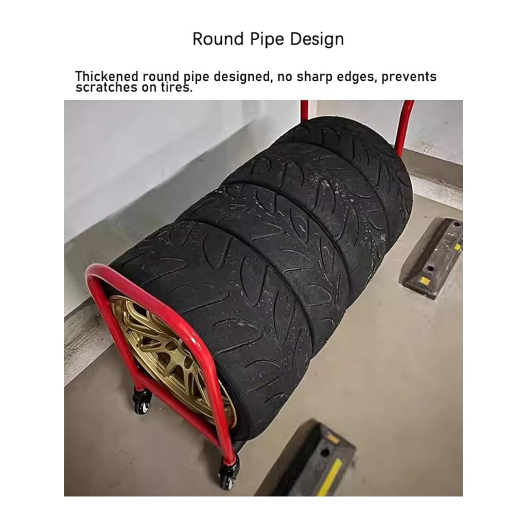 Rolling Tire Rack, Metal Tire Holder, Tire Storage Rack and Transport Trailer, Mobile Tire Storage Shelf Cart with 4 Wheel for Garage Storage