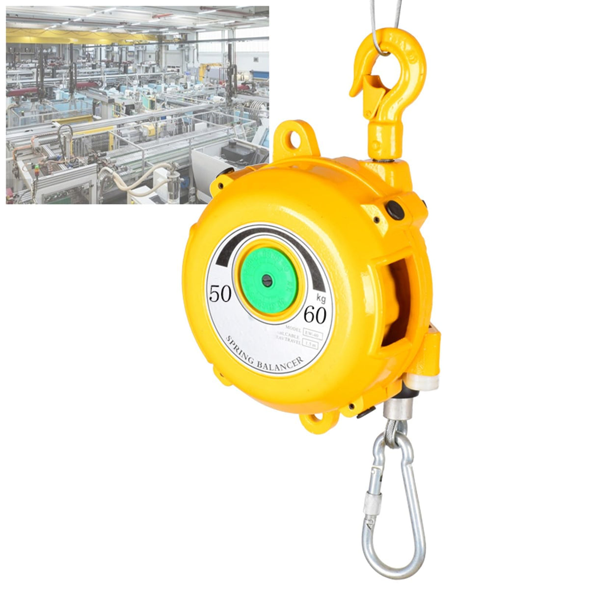 Retractable Spring Balancer 1.5m Cable with Self-Locking Hook - Heavy Duty Workshop & Automotive Tool, Multifunctional Auxiliary Equipment (Load Capacity: 5-9kg)