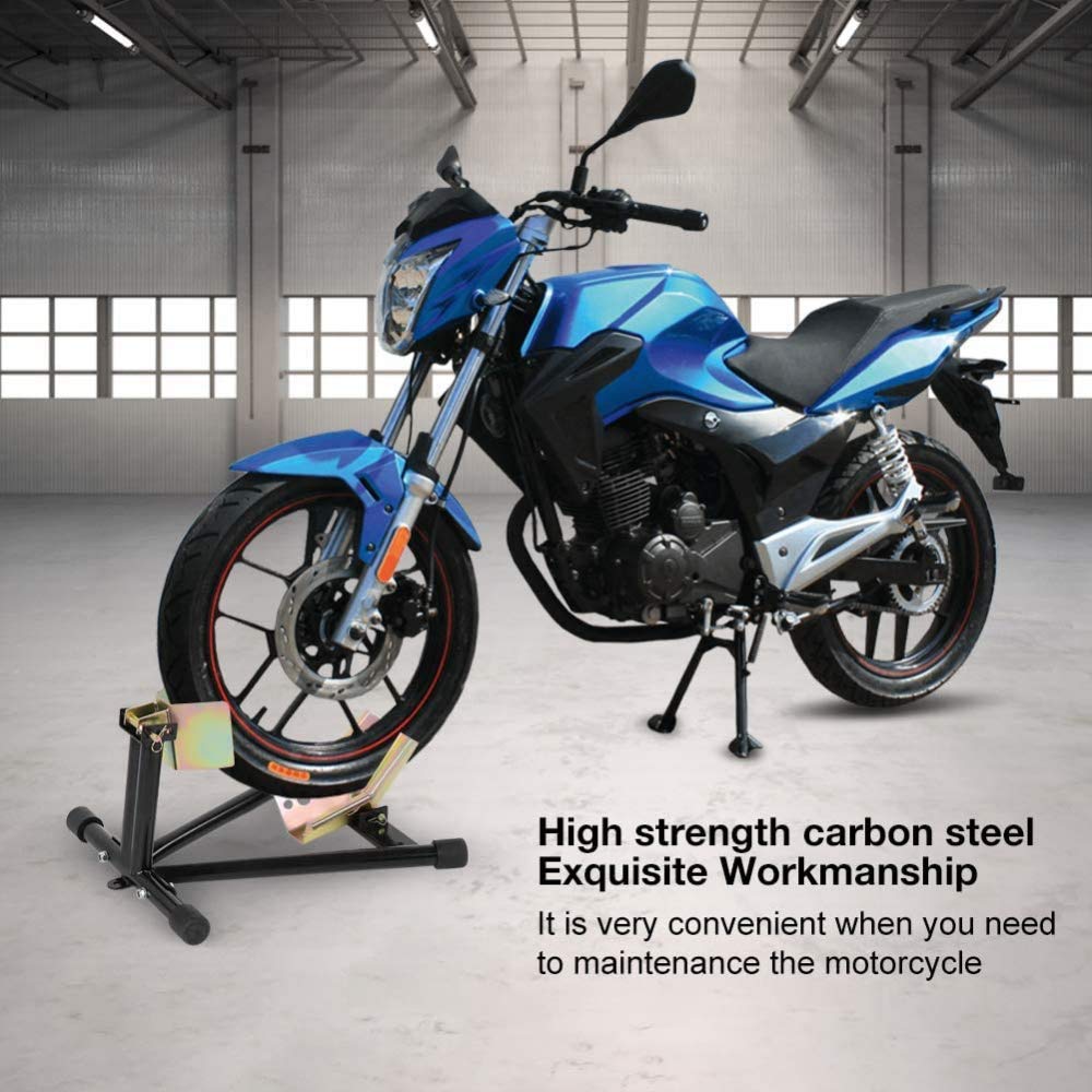 Motorcycle Bike Front Wheel Stand Motorbike Tire Rack Stand for 17-21Inch Wheel Steel Motorbike Wheel Chock Locking Stand System, Front Wheel Chock Parking Rack Display Holder
