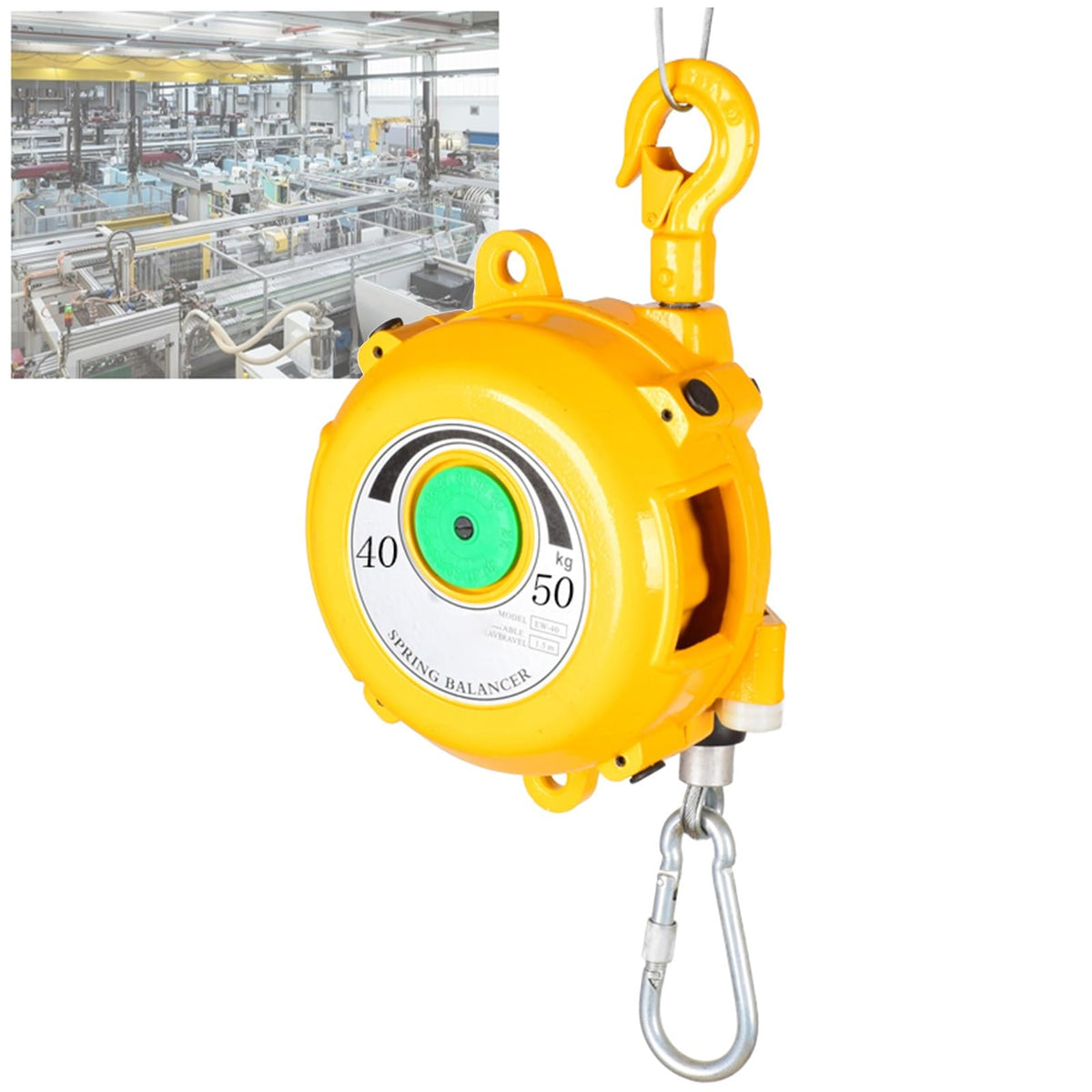 Spring Balancer with 1.5m Cable and Self-Locking Hook, Retractable Self-Locking Spring Balancer - Workshop and Automotive Equipment, Multifunctional Auxiliary Tools (60-70kg