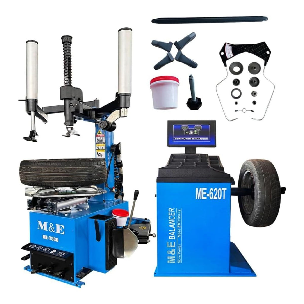 ME-T530Z Double Arm Tire Changer Machine ME-B620T Wheel Balancer Machine Combo 12"-24 Inch Rim Range 2.0HP Motor, 1g Balancing Precision Professional Tire Repair Equipment