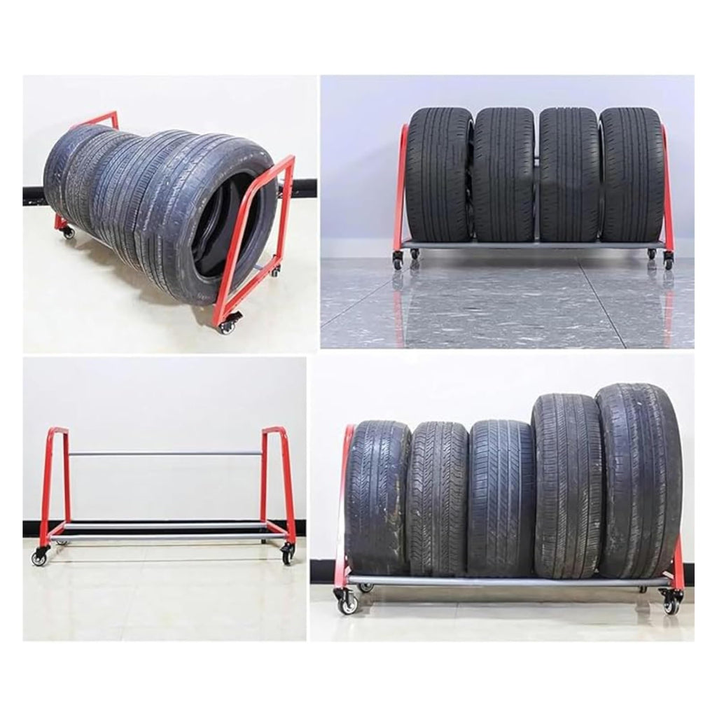 Tire Rack 4 Tire Rack, Garage Floor-Standing Tire Storage Rack, 50" Wide Rolling Tire Carrier for Wheel ＆ Rims Storage