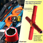 WEDO Insulated Four Way Lug Wrench,4-Way Cross Wrench, Size 13x14x17x19mm,VDE 1000V,For Tire Changing and Auto Maintenance
