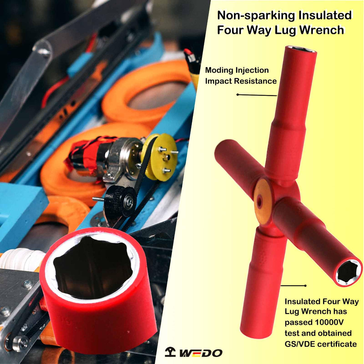 WEDO Insulated Four Way Lug Wrench,4-Way Cross Wrench, Size 13x14x17x19mm,VDE 1000V,For Tire Changing and Auto Maintenance