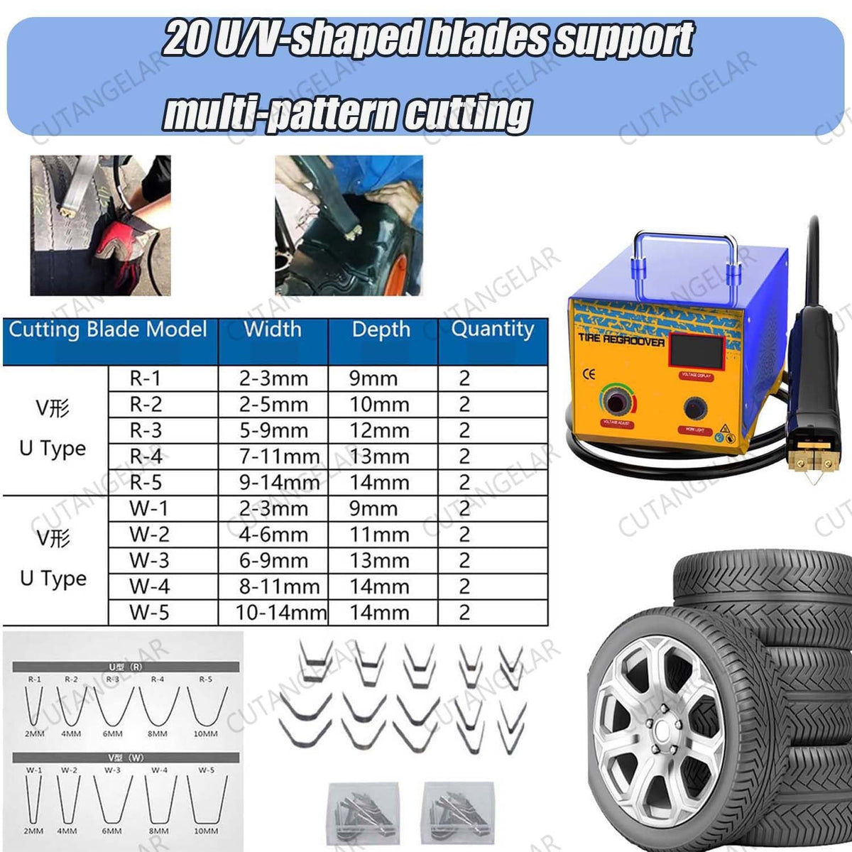 1000W Electric Rubber Tire Cutter - Professional Grooving Machine Kit (20 Blades), Precision Depth Tire Cutter for Enhanced Traction of Truck, ATV, Racing and Industrial Tires