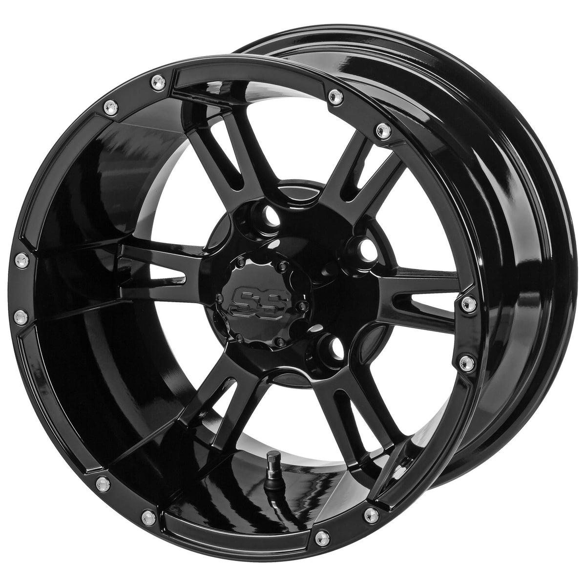 RM Cart 14" Raptor Gloss Black on 215/35-14 LSI Elite Tires (Set of 4) | Golf Cart Tires and Wheels Combo with Standard Lug Nuts