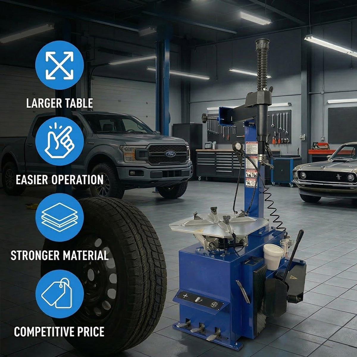 Jack Boss Tire Changer Machine, 3-Pedal Tire Machine, Heavy-Duty Wheel Tire Mounting & Dismounting Machine, 110V 60Hz Power, Fits 10"-24" Rims for Cars