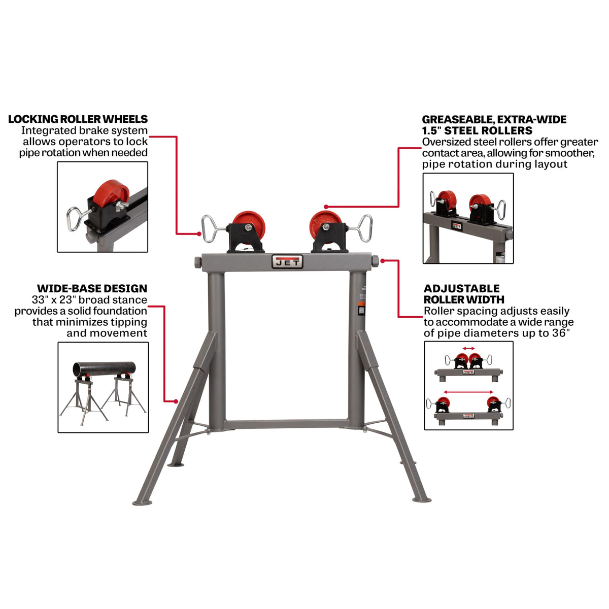 JET Pipe Roller Stand, 2500 Lb. Capacity (JT1-2403)