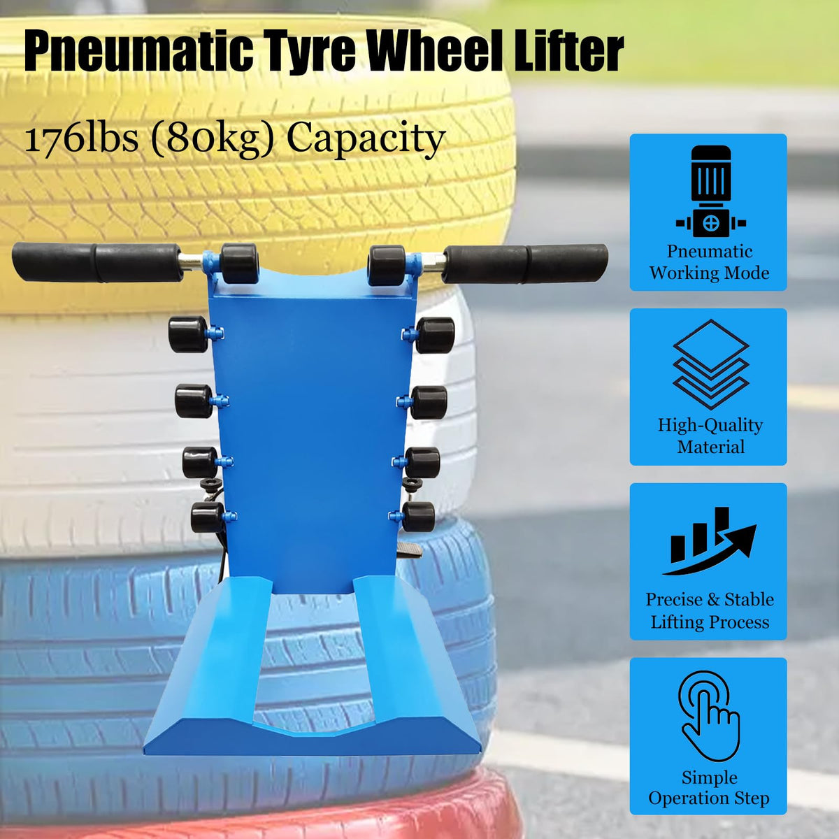 Pneumatic Tyre Wheel Lifter for Tire Changer Pneumatic Tire Lifter Tire Lifting Machine 80kg Tyre Wheel Moving Carrying Device, 176lbs (80kg) Capacity and 30.7" (78cm) Maximum Lifting Height