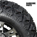 10" Machined/Black 'Vampire' Golf Cart Wheels and 20"x8"-10 Turf tires - Set of 4, includes Chrome 'SS' center caps and M12x1.25 Chrome lug nuts