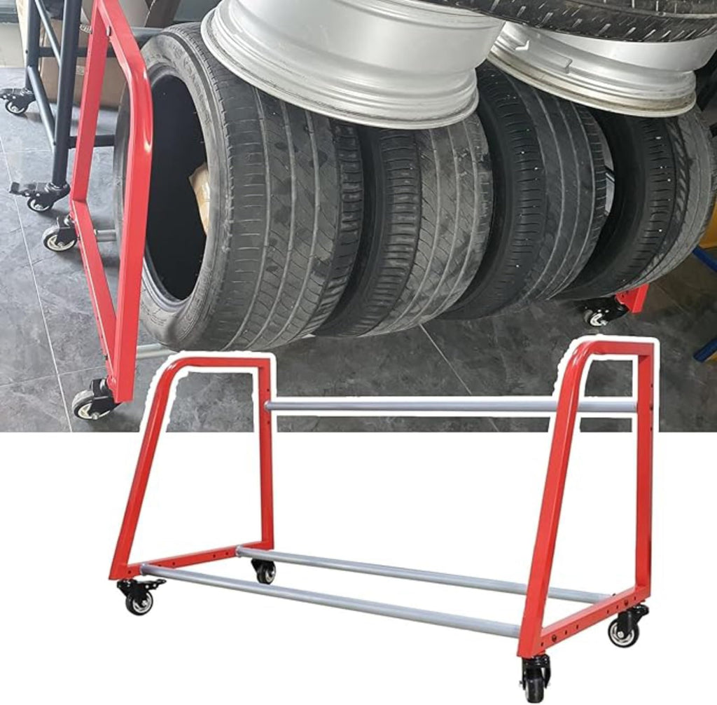 Tire Rack 4 Tire Rack, Garage Floor-Standing Tire Storage Rack, 50" Wide Rolling Tire Carrier for Wheel ＆ Rims Storage