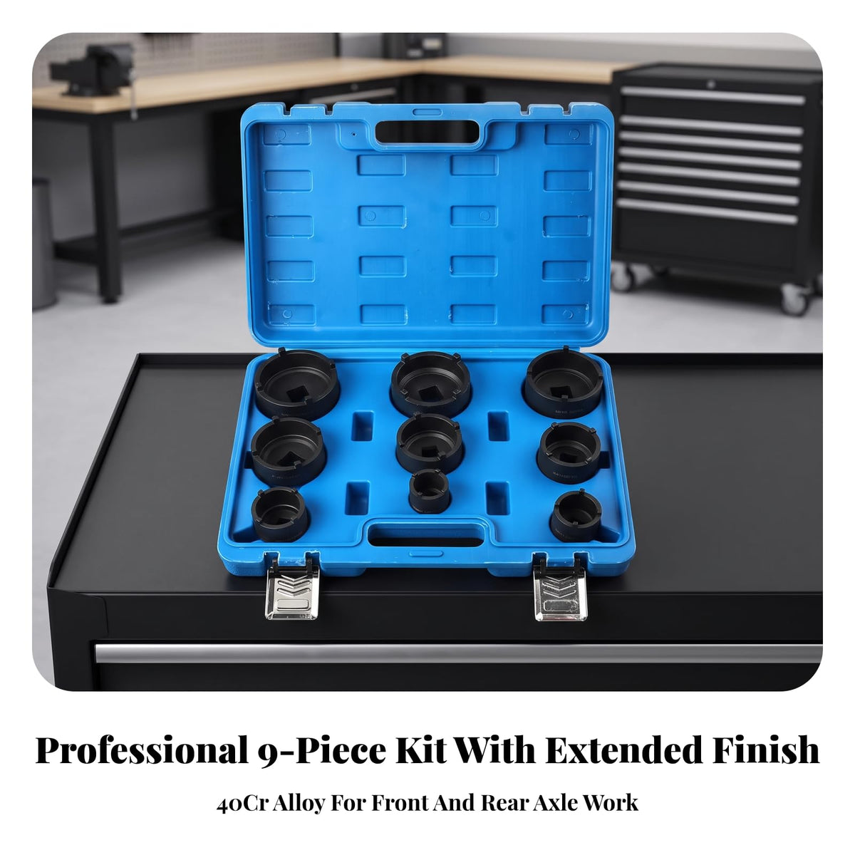 9 Pieces Axle Nut Removal Socket Set with High Strength 40Cr Alloy Steel Material and Black Phosphated Layer Suitable for Wheel Hub Bearing Fastener Removal and Installation Work