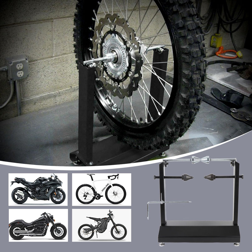Motorcycle Wheel Balancer and Truing Stand with Adjustable Truing Pointer and Leveling Bubble, Heavy Duty Tire Balancer for Sport and Dirt Bikes, 1/2 Inch to 1 1/2 Inch Axles, Up