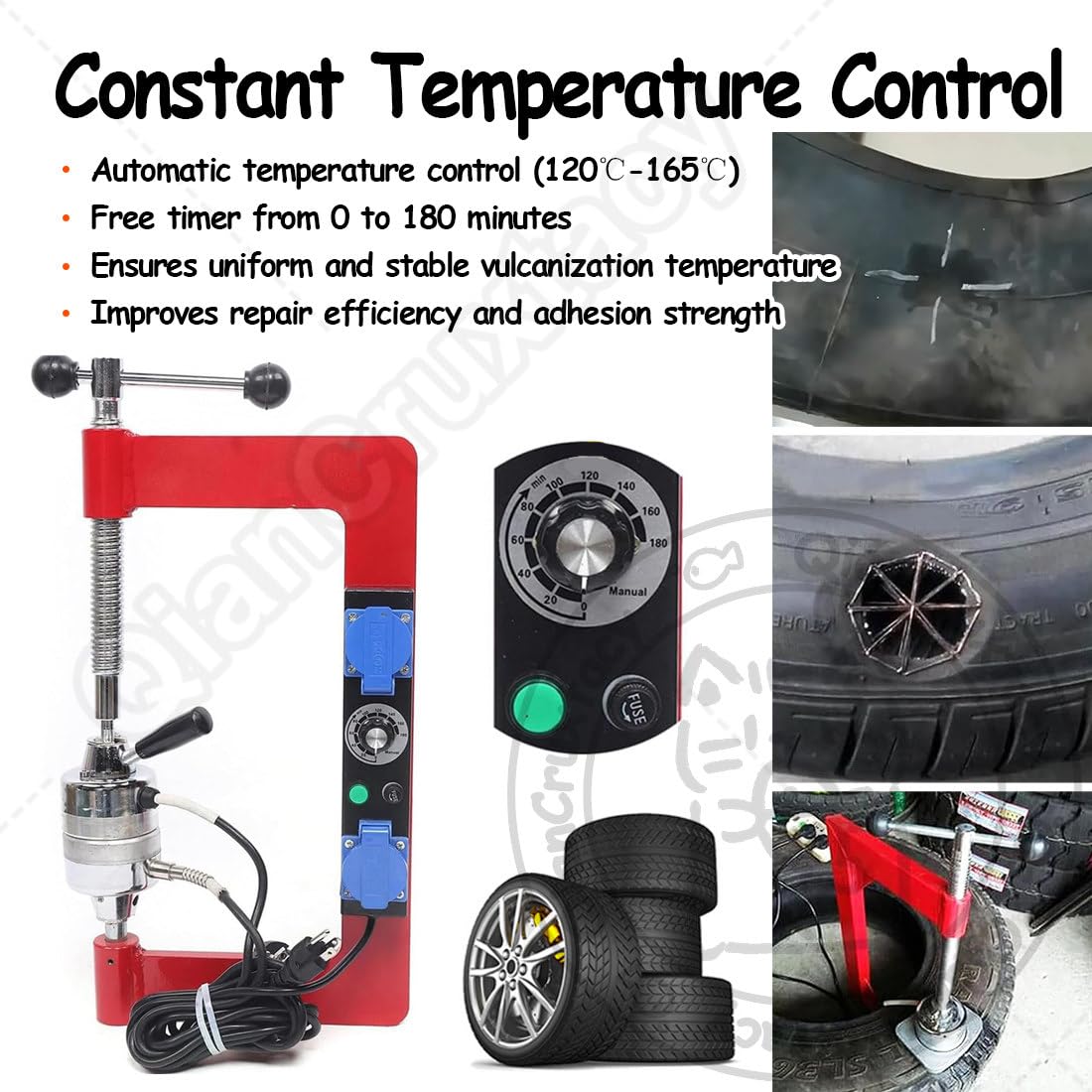 Professional Tire Vulcanizing Machine Kit with 8 Molds, Car Tire Vulcanizing Machine, 120℃–165℃ Auto Temp Control & 0-180 Min Timer for Permanent Patch Repair on Car & Small Truck Tires