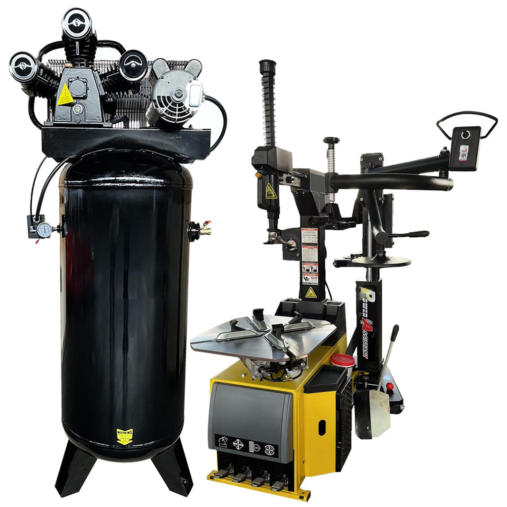 21'' Rim 1.5HP Tire Changer and 5HP Air Compressor w/ 60Gal ASME Tank for Tire Repair and Wheel Balancing Garage Shop Equipment w/ 1 Year Full Warranty
