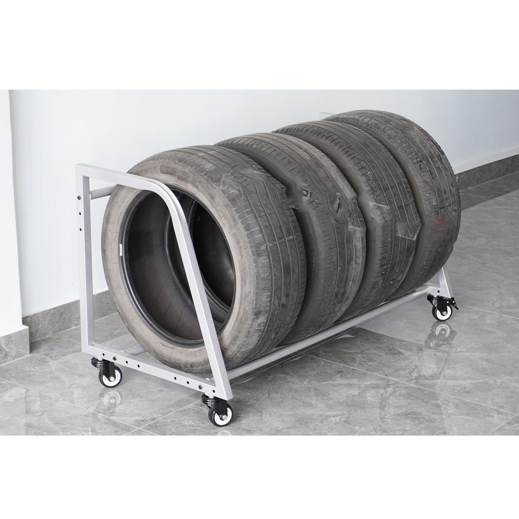 Tire Rack, Garage Tire Rack, Mobile Tire Rack with Wheels, Silver Steel Tire Rack, Garage Storage Rack 127x60x60 Cm