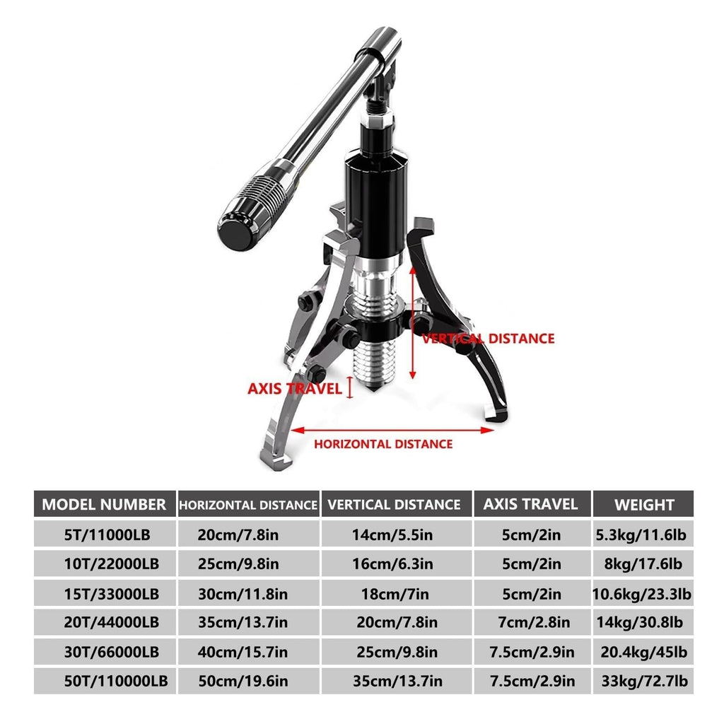 Hydraulic Gear pullers, 2 or 3 jaw Bearing hub separators, can be Used Vertically or Horizontally, Suitable for Sprockets, rotors, shafts, hub Bearings(5T/11000LB)