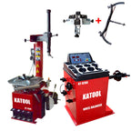 KATOOL Tire Changer Wheel Balancer Combo 2.0HP Motor KT-T800 KT-B700 Garage Equipment 12inch-24inch Outside Clamp with Motorcycle Wheel Clamping Adaptor