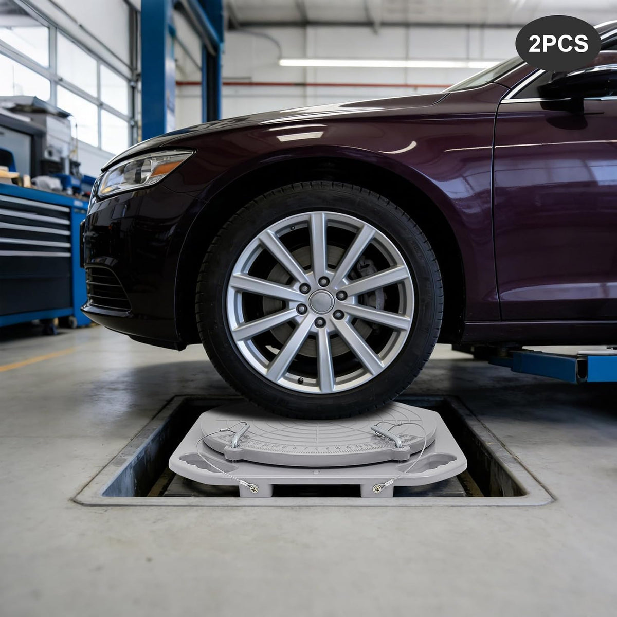 2 Pack Wheel Alignment Turn Plates 6 Ton Capacity 360° Rotating Turntable Set with Transition Blocks & Thrust Pads for Car Truck