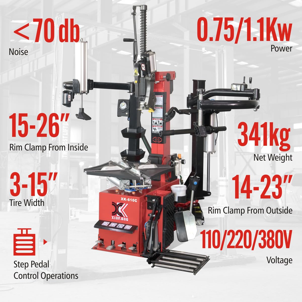 XK Wheel Changer Tire Changer Machine Rim Clamp 26 in,110V,610C