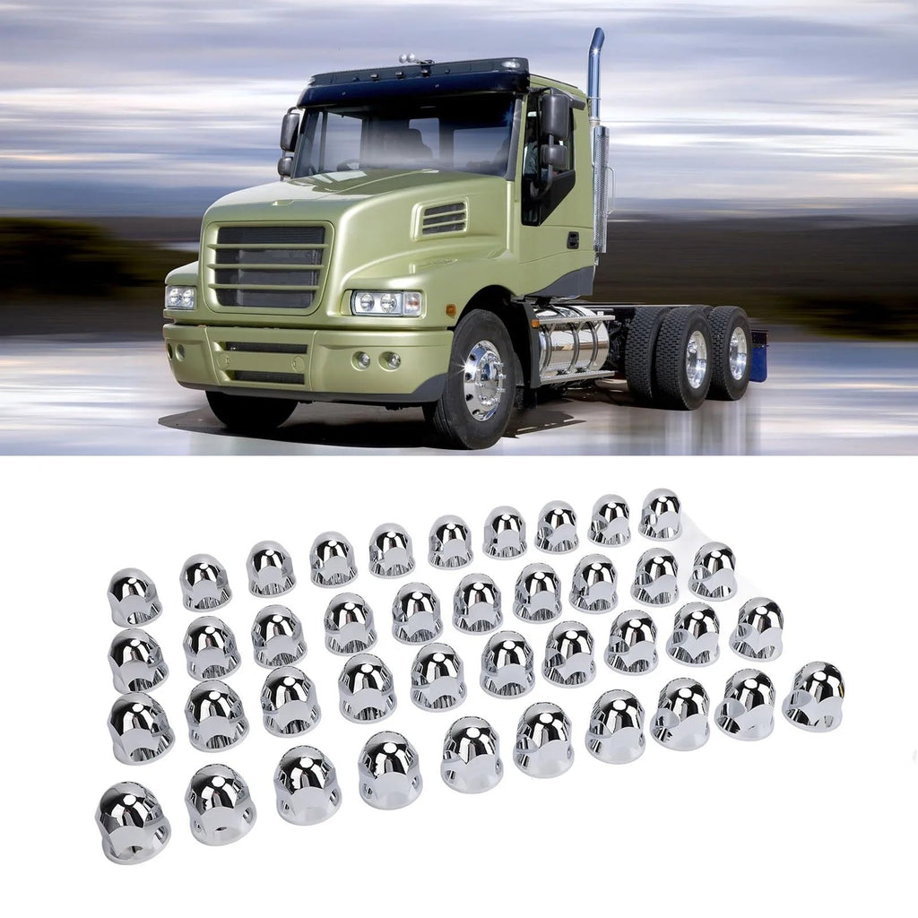Lug Nut Covers 33mm - Chrome Secure Flanged Caps, Set 40, Compatible with Trucks, Trailers, and Various Vehicles