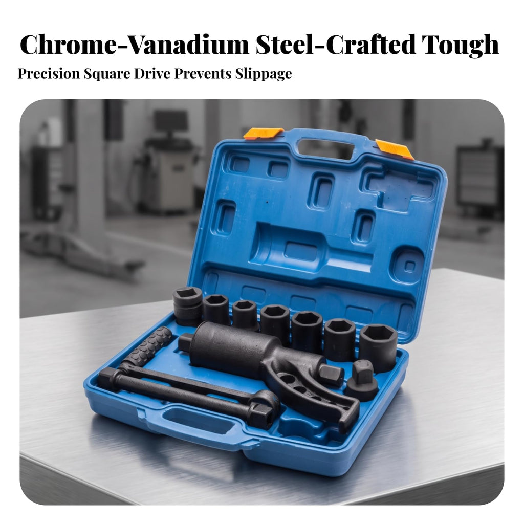 Truck Tire Wrench With 8 Socket Heads And Sturdy Crank Handle 1 65 Gear Ratio Lug Nut Remover Vanadium Steel Body Suitable For Heavy Vehicle Maintenance Workshop Use