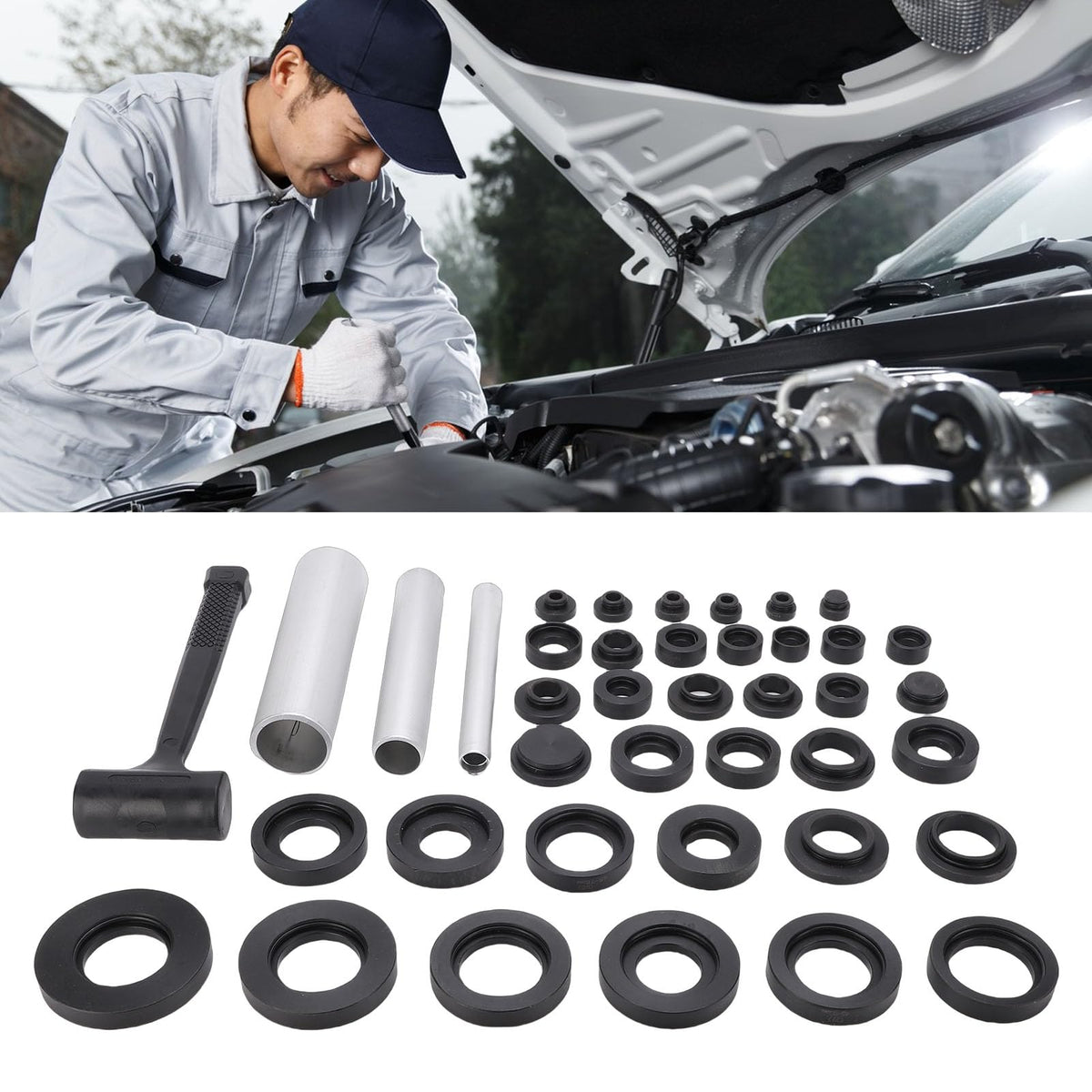 Bearing and Seal Installation Kit, 3 Metal Covers and Hammer