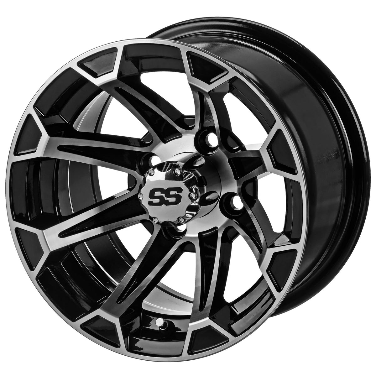 RM Cart 14" Viking Black/Machined on 205/30-14 LSI Elite Tires (Set of 4) | Golf Cart Tires and Wheels Combo with Standard Lug Nuts