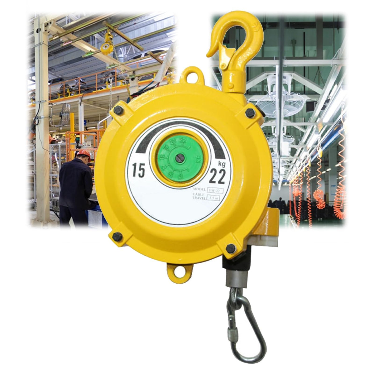Heavy-Duty Retractable Spring Balancer Tool with Wire Rope & Hook for Workshop, Automotive & Assembly Line Use - 1pc (9-15kg) - Durable Load Suspension Solution