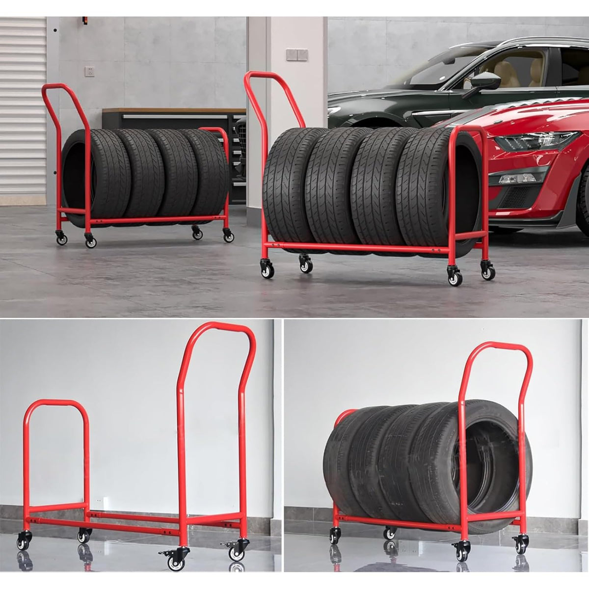 Push-Pull Tyre Storage Holder/Tire Display Rack, Car Tyre Organizer Shelf for Garage/Warehouse Workshop, Heavy Duty Wheel Holder Space for 4-5 Tyres
