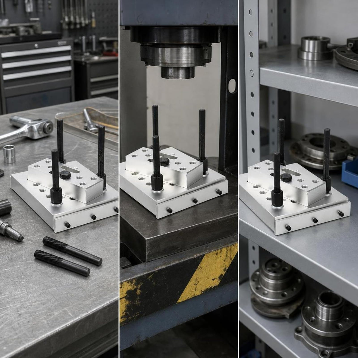 Automotive Hub Mount Bracket Aluminum Alloy Block Style Press Tool with Fasteners for Workbench Assembly Suitable for Vehicle Wheel Bearing Service
