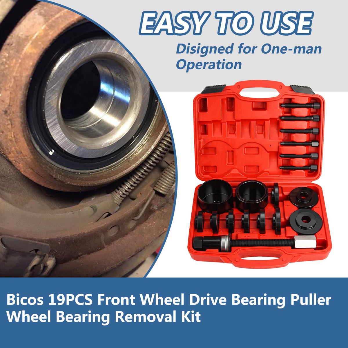 19pcs Front Wheel Drive Bearing Puller Front Wheel Drive Bearing Press kit Front Wheel Drive Bearing Removal Installationol Wheel Bearing Removal Kit