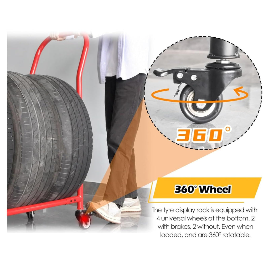 Push-Pull Tyre Storage Holder/Tire Display Rack, Car Tyre Organizer Shelf for Garage/Warehouse Workshop, Heavy Duty Wheel Holder Space for 4-5 Tyres